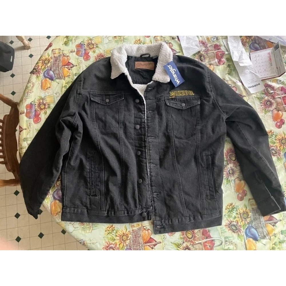 Mens Colosseum Wrangler Lg Charcoal Missouri Tigers Western Sherpa Denim Jacket